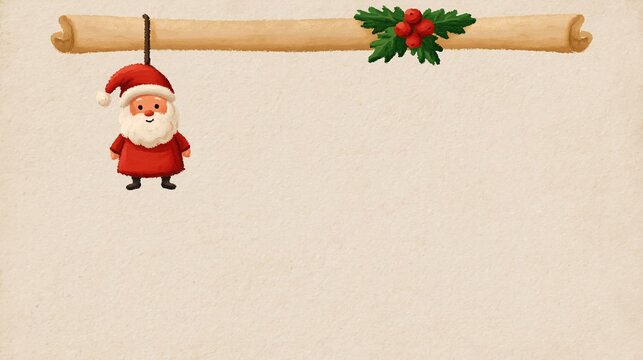 Delightful miniature santa claus ornament holding a scroll and holly perfect for your holiday decorations