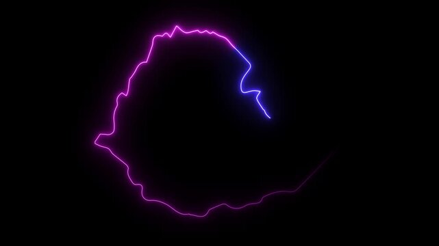Ethiopia map outline with glowing neon light effect animation on a black background motion graphic