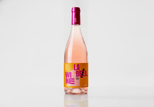 Rose Wine Bottle Mockup on Solid Background