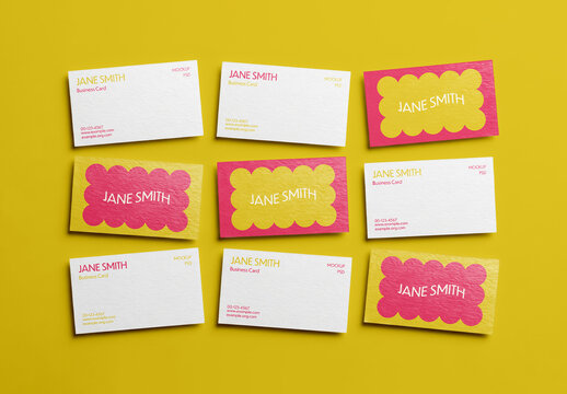 Business Card Mockup Grid on Solid Background