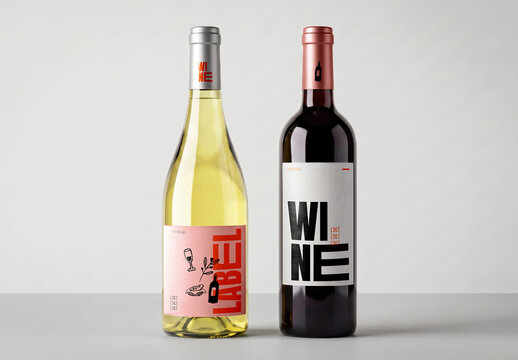 Two Wine Bottles Mockup on Grey Studio Background