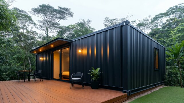 Rose Twilight Beyond the Insulated Building Envelope: Shipping Container House With Dark Metal Facade And Warm Timb &acirc;&euro;&ldquo; Skyline Study 3