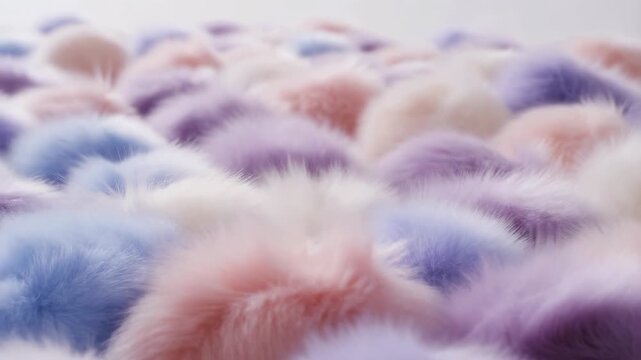 Pastel fuzzy rounded forms drift across a softly defocused abstract surface. Social media graphics, beauty branding, and fashion promotion.