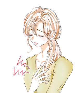 胸を押さえる女性　心臓