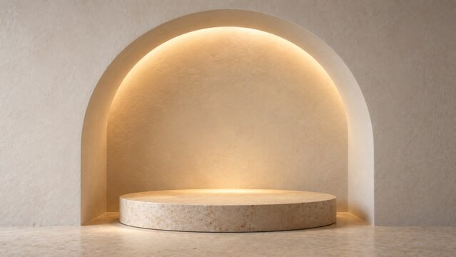 Monolithic Recessed Architectural Arch Niche with Subtle Concealed LED Cove Wash