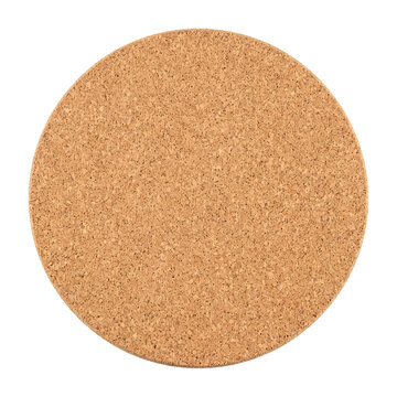 Natural round cork coaster isolated on a white background featuring detailed tan organic texture for modern kitchen bar tabletop protection