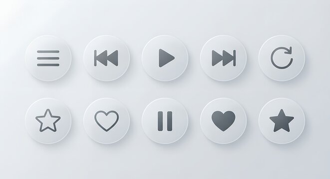 Minimalist Neumorphic White Media Player Icon Collection