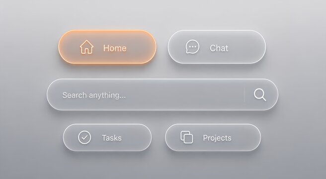 Frosted Glassmorphism Search and Navigation UI Elements Set