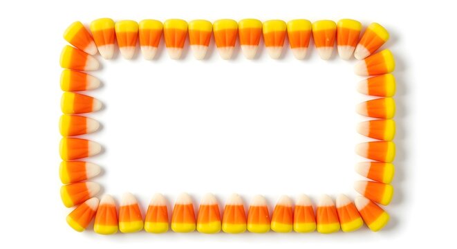 Frame made of candy corn isolated on white background