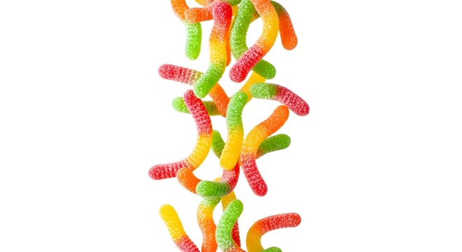 Colorful sour gummy worms candy isolated on white background