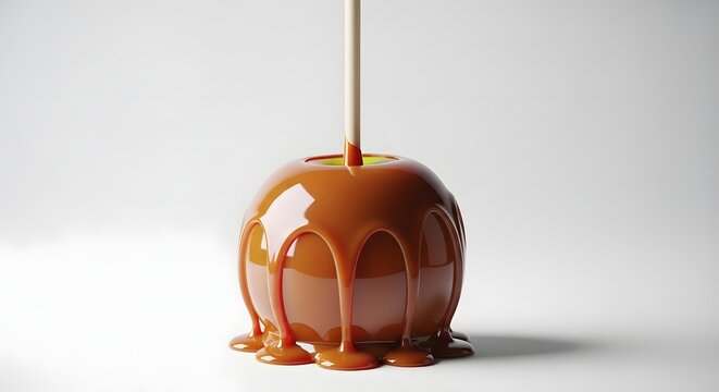 Caramel apple on a stick isolated on white background