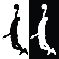 Basketball Player Slam Dunk Silhouette Positive Negative Space Vector Illustration © MDSamedul
