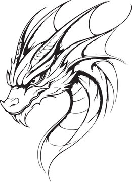 Powerful dragon head silhouette vector graphic illustration for fantasy mascot and tattoo ideas.