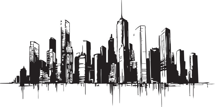 Urban city skyline silhouette in artistic sketch style for architectural posters and branding assets.