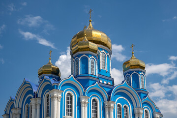 The domes of the ancient orthodox Vladimir cathedral. Zadonsk Nativity-Bogoroditsky monastery. Lipetsk region, Russia © Anna