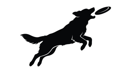 Black silhouette of a dog jumping to catch a flying disc © IH Hossain
