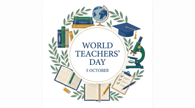 World teachers day illustration with educational icons and stationery elements school supplies teacher appr