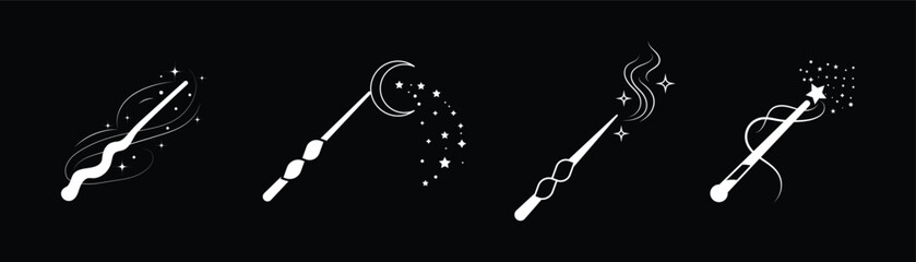 Obraz premium Magical Wand Vector Collection – Wizard Wand, Fairy Wand, Sparkle and Magic Effect Decorative Icons, EPS 10
