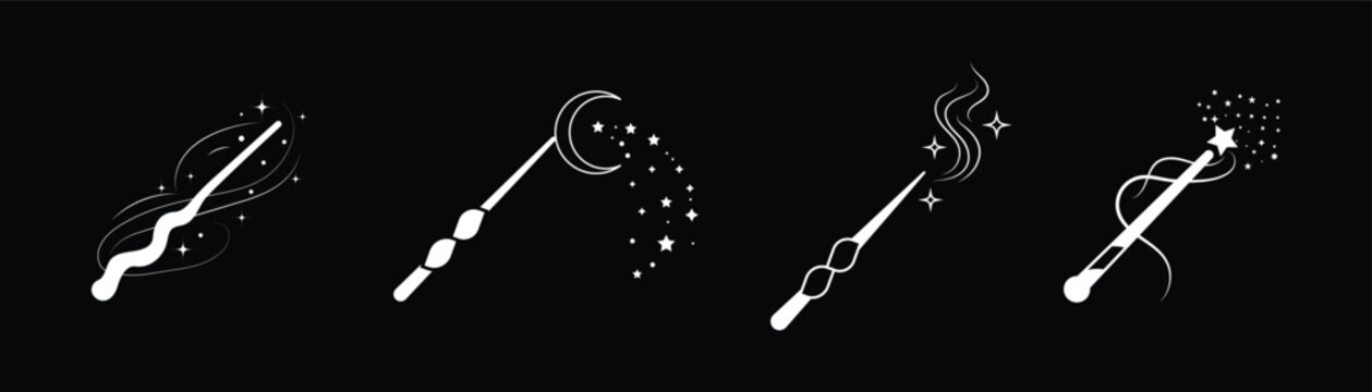 Magical Wand Vector Collection &ndash; Wizard Wand, Fairy Wand, Sparkle and Magic Effect Decorative Icons, EPS 10