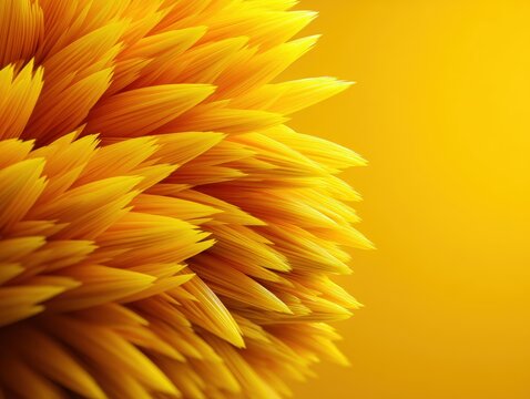 Abstract golden feather texture against solid mustard background