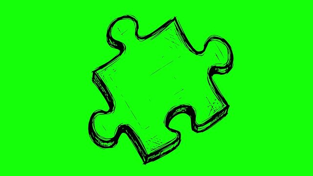 black fill puzzle piece animation featuring hand drawn style, line boil effect and green screen chroma key background