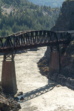 Canada, BC, Lytton.  Railway bridge crossing the Fraser River at the north end of the Fraser Canyon.