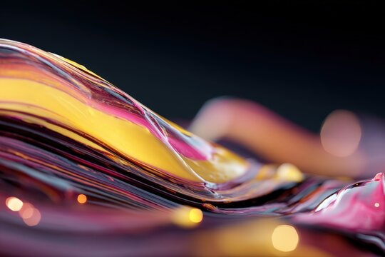 Abstract flow of vibrant yellow, magenta, and gold liquid colors