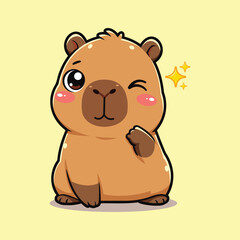 Obraz premium Cute Winking Capybara Cartoon Character Giving Thumbs Up Vector Illustration