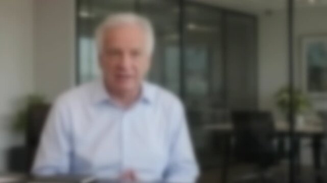 Senior businessman talking on a video call in a corporate office, Full Gaussian Blur Abstract