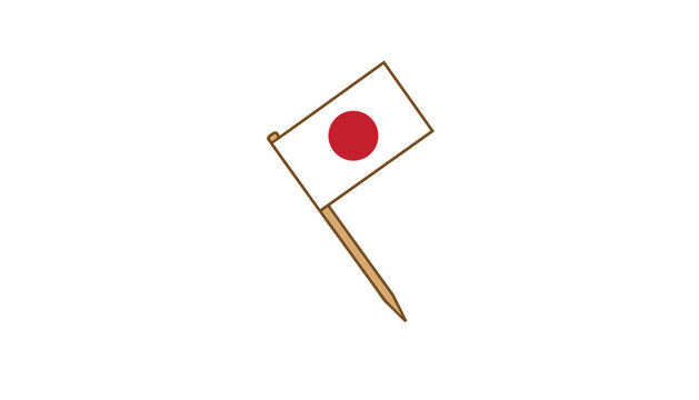 Illustration of a small Japanese national flag on a wooden toothpick isolated on a white background for food or party decoration.