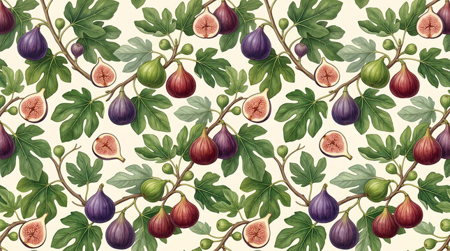 Fig fruit seamless pattern vector botanical illustration background