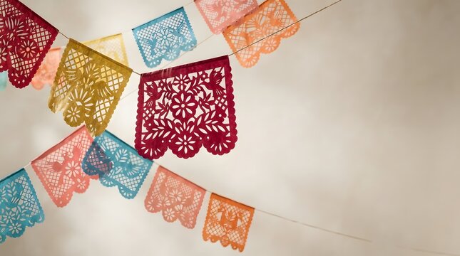 Colorful mexican papel picado bunting flags