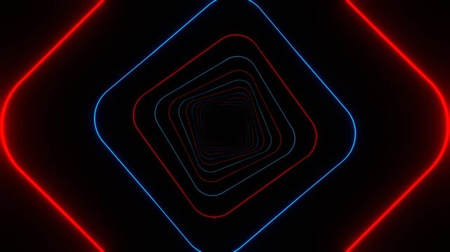 Red and Blue Neon Geometric Squares Background VJ Loop in 4K