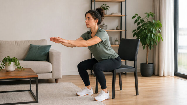 Adult Practices Chair Supported Squat in Living Room