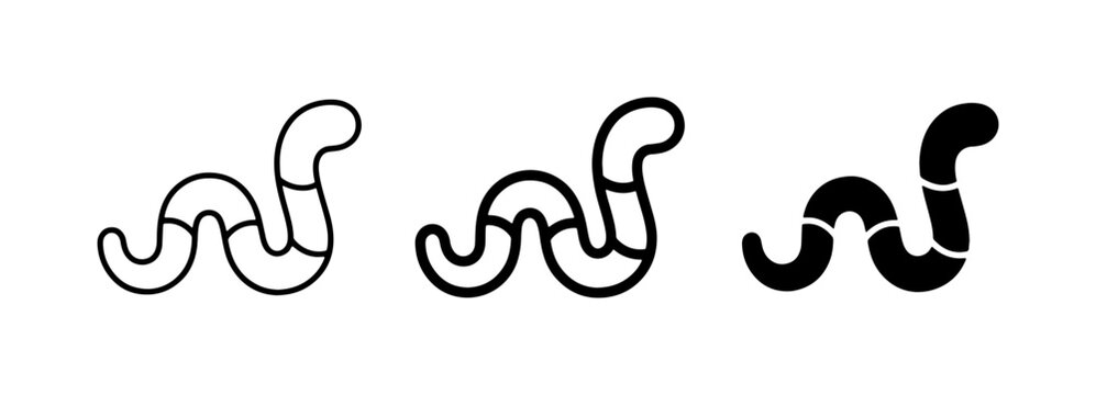 Worm Icons, Simple Line Art and Solid Black Vector Illustrations for Nature and Biology