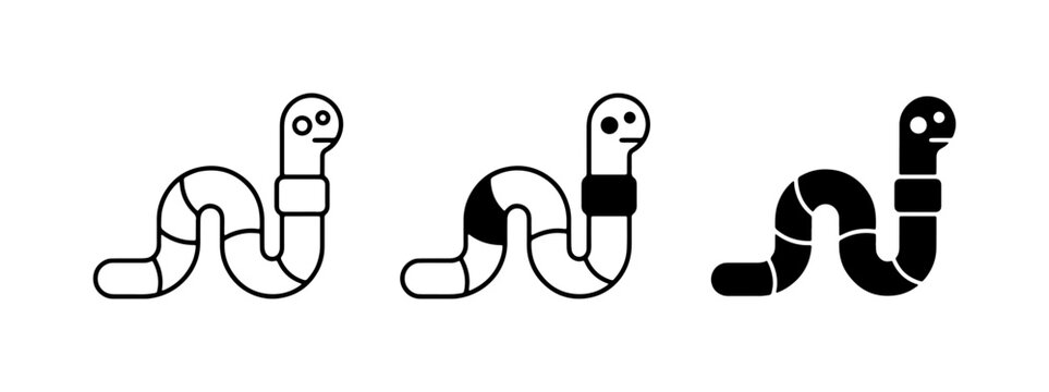 Cute Worm Icons, Cartoon Earthworm Vector Graphics, Simple Animal Illustrations