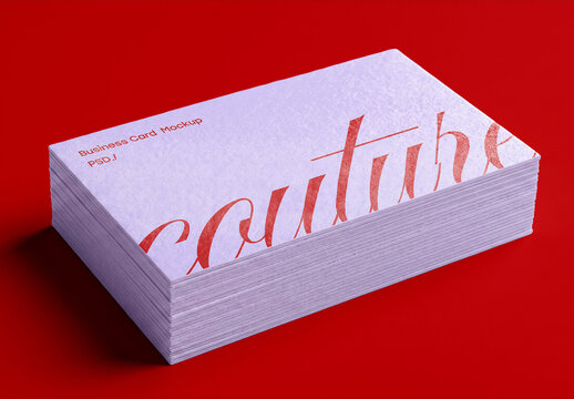 Business Card Stack Mockup on Solid Background