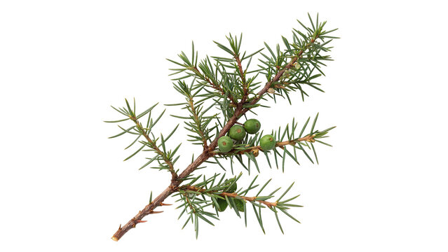 Green branch of wild juniper tree isolated on transparent background