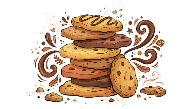 Stack of delicious chocolate chip cookies with crumbs