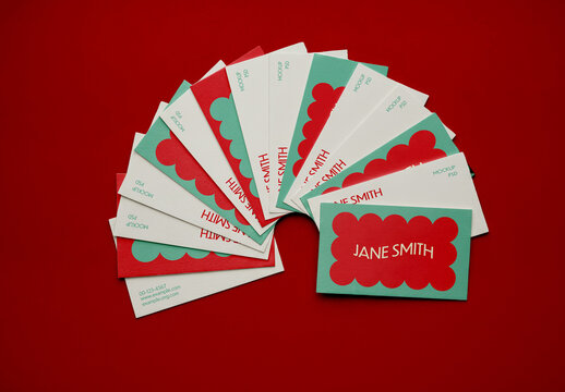 Fanned Business Cards Mockup on Solid Background