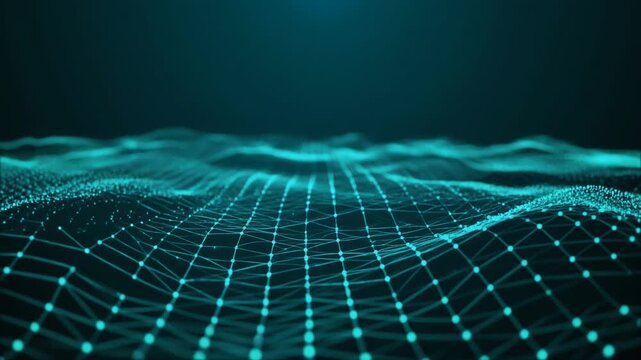 Abstract Digital Network Grid with Glowing Blue Dots, Futuristic Technology Background