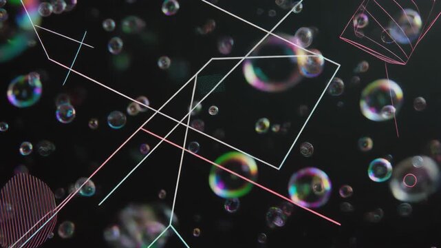 Abstract Bubbles and Geometric Shapes Overlay on Dark Background