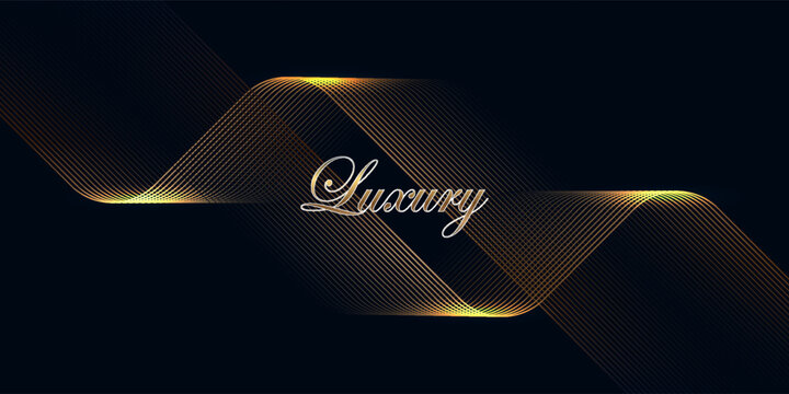 Luxury abstract black background with golden lines. Shiny gold geometric lines pattern. Elegant dark horizontal banner. Suit for cover, header, banner, brochure, corporate, presentation, website