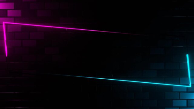 Cyan and Pink Neon Frame for Text on Brick Wall Background VJ Loop in 4K