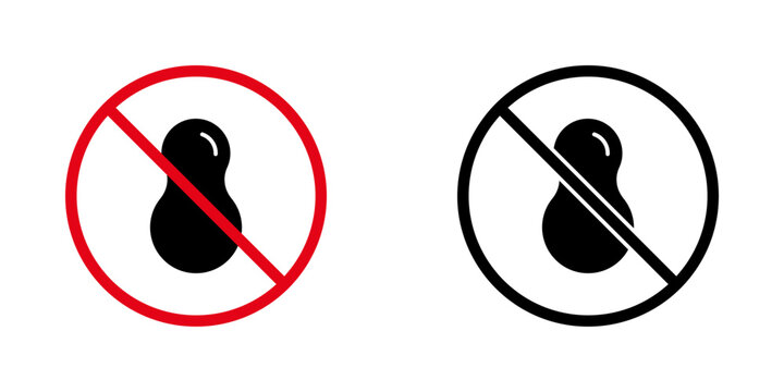 No Peanuts Allowed Solid Icon Set. Allergy Warning, Food Restriction, And Safety Precaution Silhouette Symbol Collection. Allergy Awareness. Isolated Vector Illustration