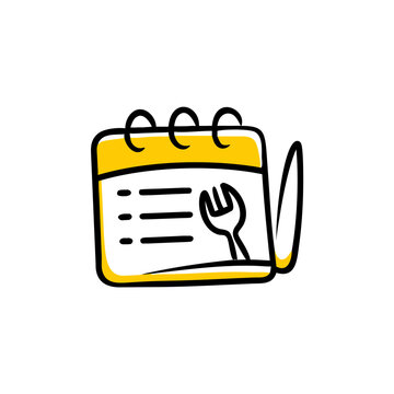Diet plan notebook with fork icon in hand drawn style for nutrition.