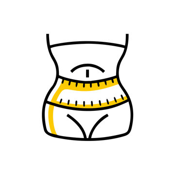 Waistline measurement, diet and fitness progress for woman health.