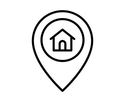 Home Location Pin Outline Icon, House Map Marker Symbol