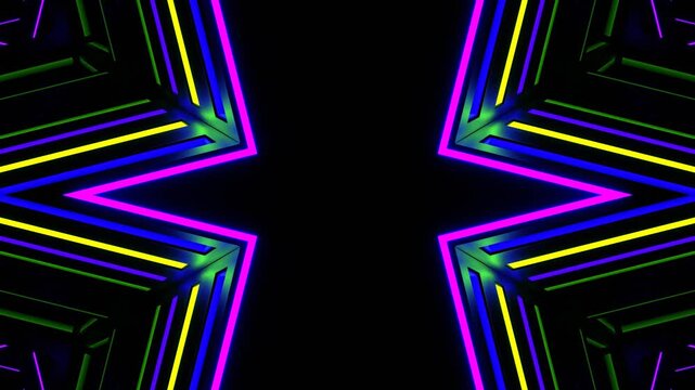 Purple and Light Green Neon Motion Effect Kaleidoscope Background VJ Loop in 4K