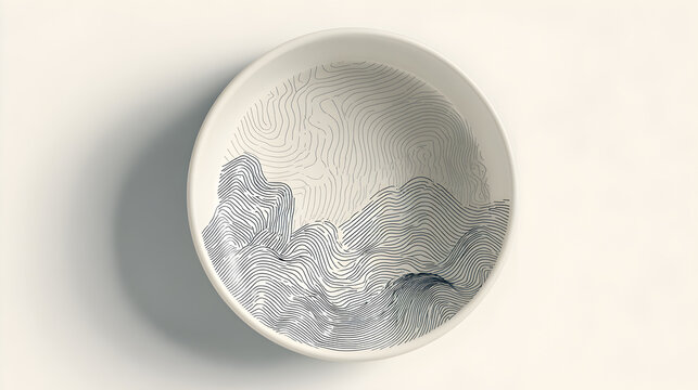 Abstract circle design with wavy black lines and organic flowing patterns